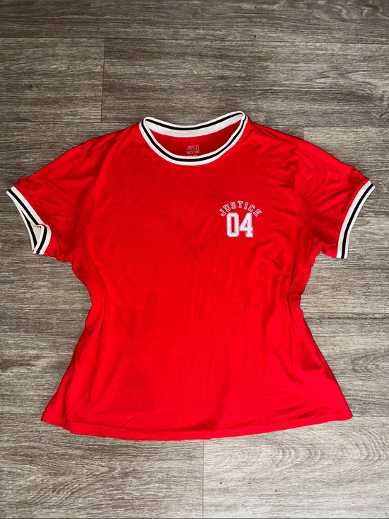 Justice Tops - Justice Red Ringer Tee with Black & White Trim and '04 Chest Detail